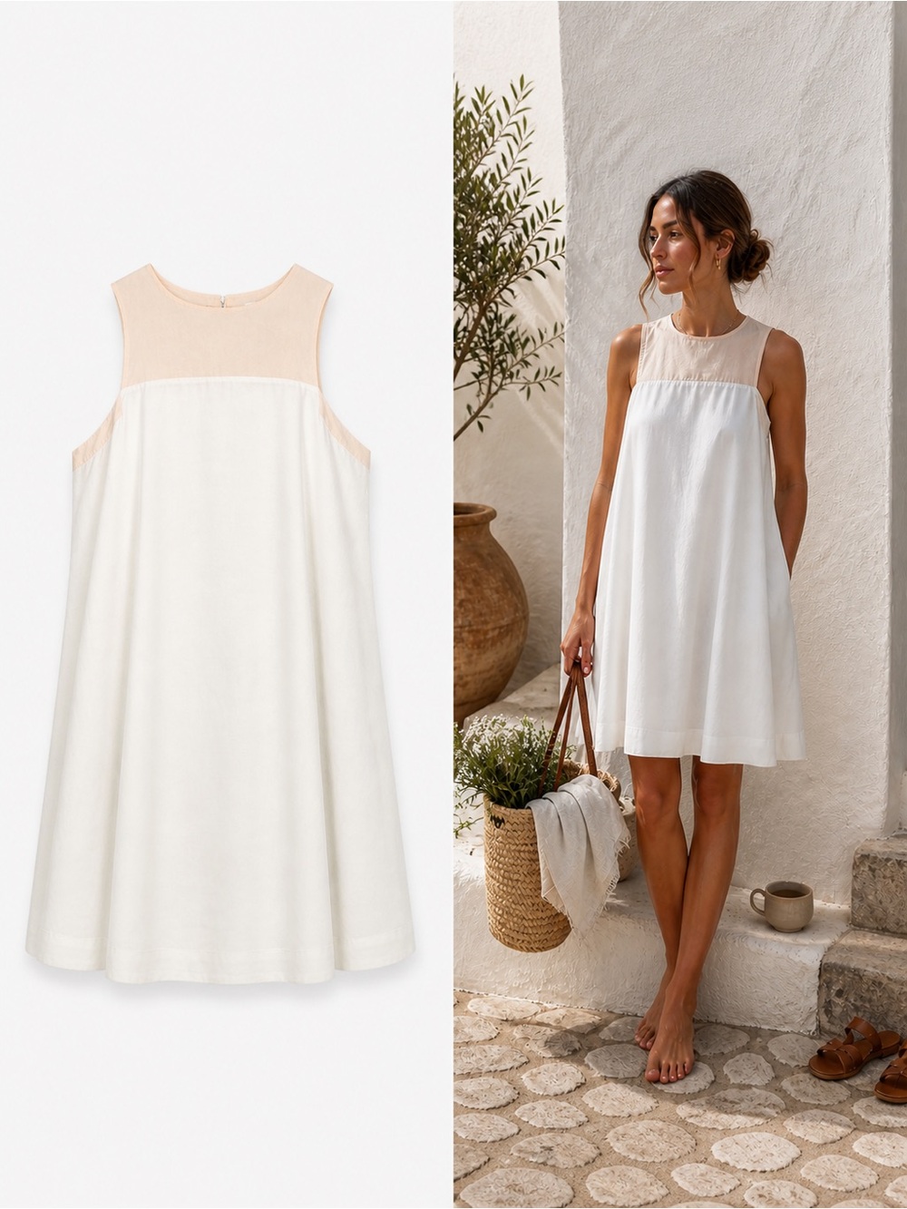 Anthro Porridge White Linen Blend Swing Dress Minimalist Sleeveless Pockets PL